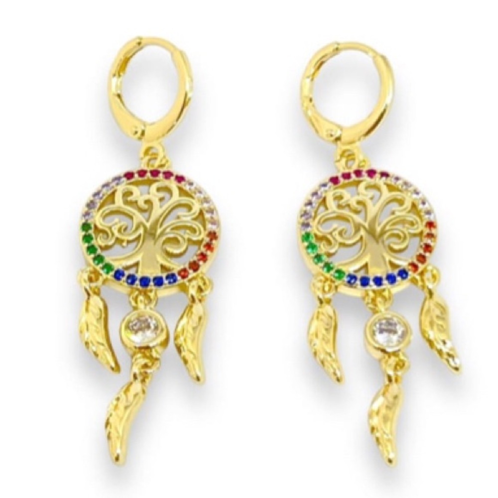 Dream catcher multicolor gold-filled earrings